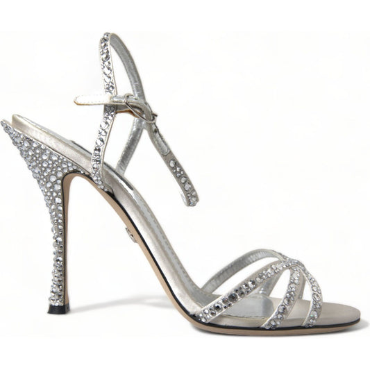Dolce & Gabbana Dolce & Gabbana Elegant Crystal Embellished Heels Sandals LA10368-39 1728,67345645728,Dolce & Gabbana,EU36/US5.5,EU39/US8.5,EU40/US9.5,Material: 31% Silk 67% Viscose 2% Leather,New with tags,Sandals - Women - Shoes,Shoes,Silver,Women,Women