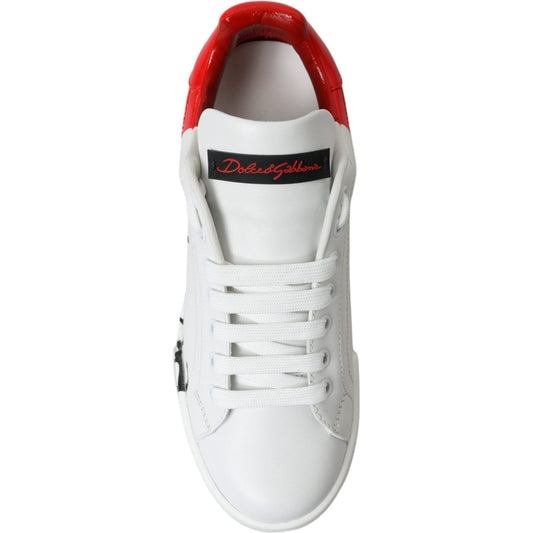 Dolce & Gabbana Elegant White Leather Portofino Sneakers Dolce & Gabbana Light Gray