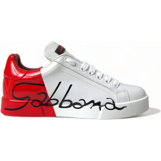 Dolce & Gabbana Elegant White Leather Portofino Sneakers Dolce & Gabbana Light Gray