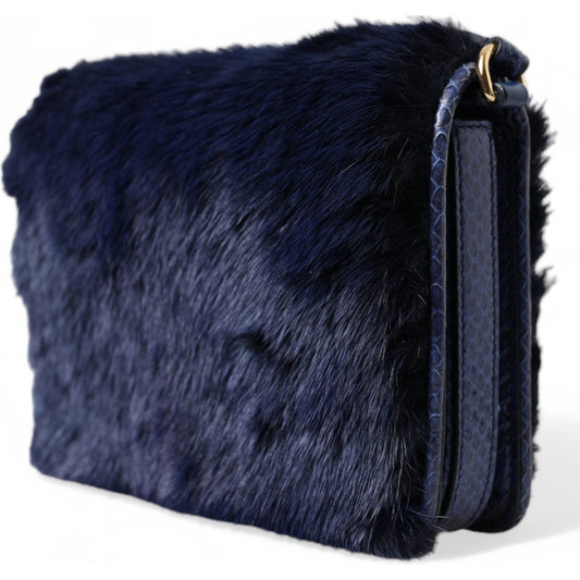 Dolce & Gabbana Exquisite Blue Mink Fur Shoulder Bag Dolce & Gabbana Dark Slate Gray