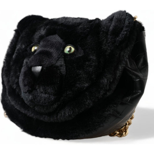 Dolce & Gabbana Exquisite Croc-Embossed Panther Shoulder Bag Dolce & Gabbana Black