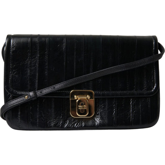 Dolce & Gabbana Elegant Eelskin Leather Shoulder Bag Dolce & Gabbana Black