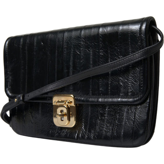Dolce & Gabbana Elegant Eelskin Leather Shoulder Bag Dolce & Gabbana Black