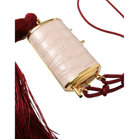 Dolce & Gabbana Exotic Pink Leather Mini Mirror Bag with Tassel Dolce & Gabbana Black
