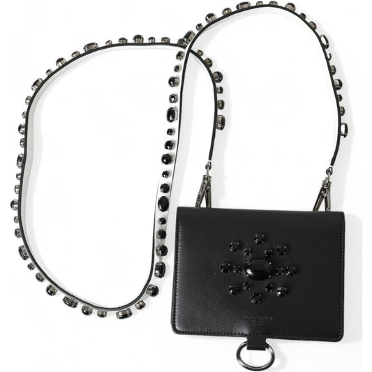 Dolce & Gabbana Elegant Black Leather Crystal Card Holder Wallet Dolce & Gabbana Dark Slate Gray