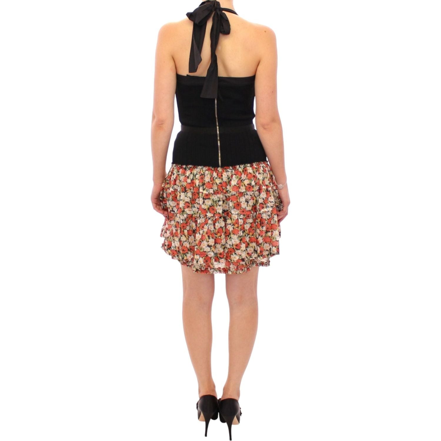 优雅花卉挂脖泡泡裙