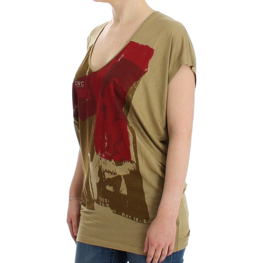 Costume National Chic Green Multicolor Print V-Neck Tee Costume National Sienna