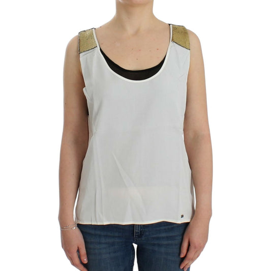 Costume National Elegant Monochrome Sleeveless Top with Gold Accents Costume National Gray