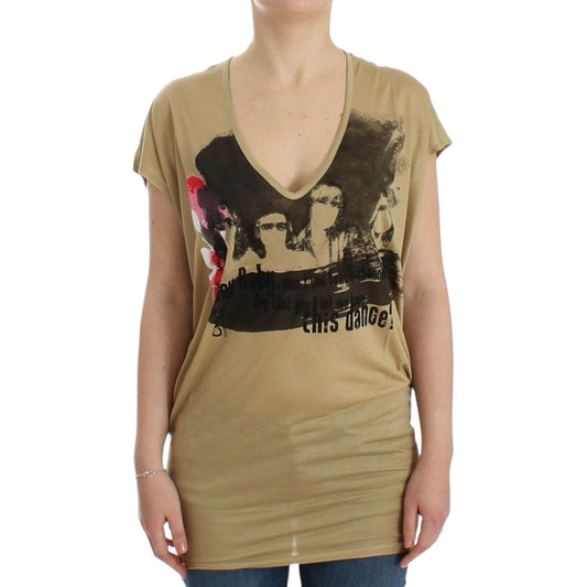 Costume National Chic V-Neck Tunic Top with Motive Print Costume National Rosy Brown