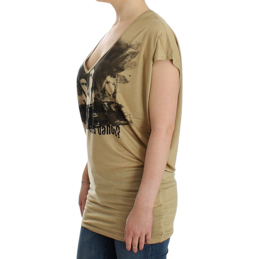 Costume National Chic V-Neck Tunic Top with Motive Print Costume National Rosy Brown