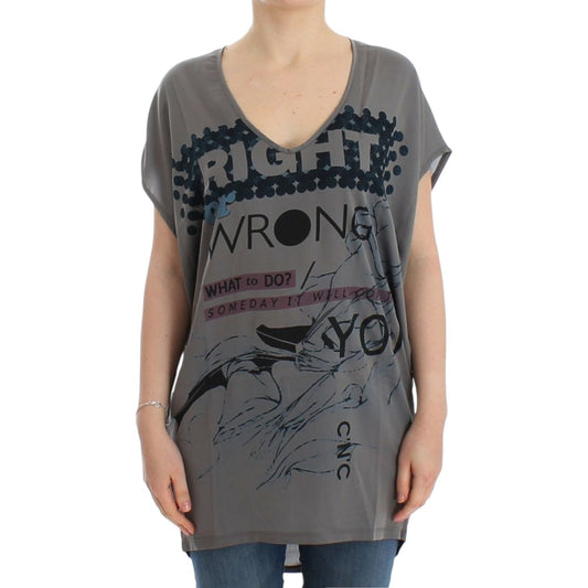 Costume National Elegant V-Neck Tunic with Motive Print Costume National Dim Gray