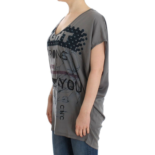 Costume National Elegant V-Neck Tunic with Motive Print Costume National Dark Slate Gray