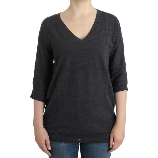 Costume National Chic V-Neck Alpaca Blend Short Sleeve Sweater Costume National Dark Slate Gray