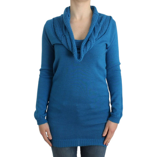 Costume National Chic Blue Scoop Neck Knit Sweater Costume National Dark Slate Blue