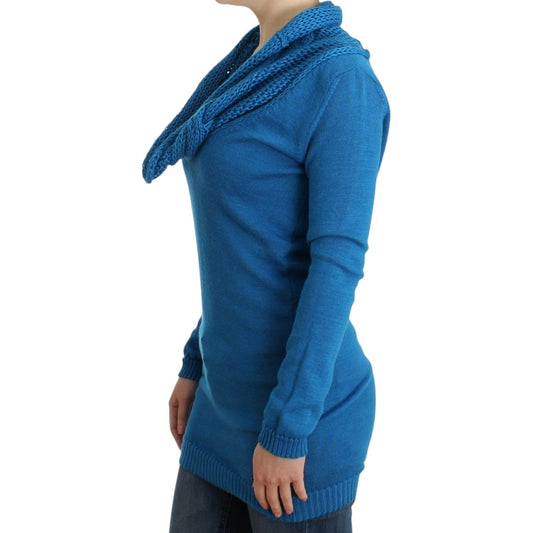 Costume National Chic Blue Scoop Neck Knit Sweater Costume National Dark Slate Gray