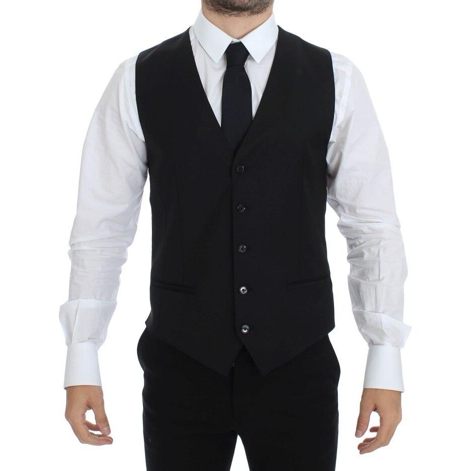 Dolce & Gabbana Black Wool Silk Stretch Dress Vest Blazer VES10060-1