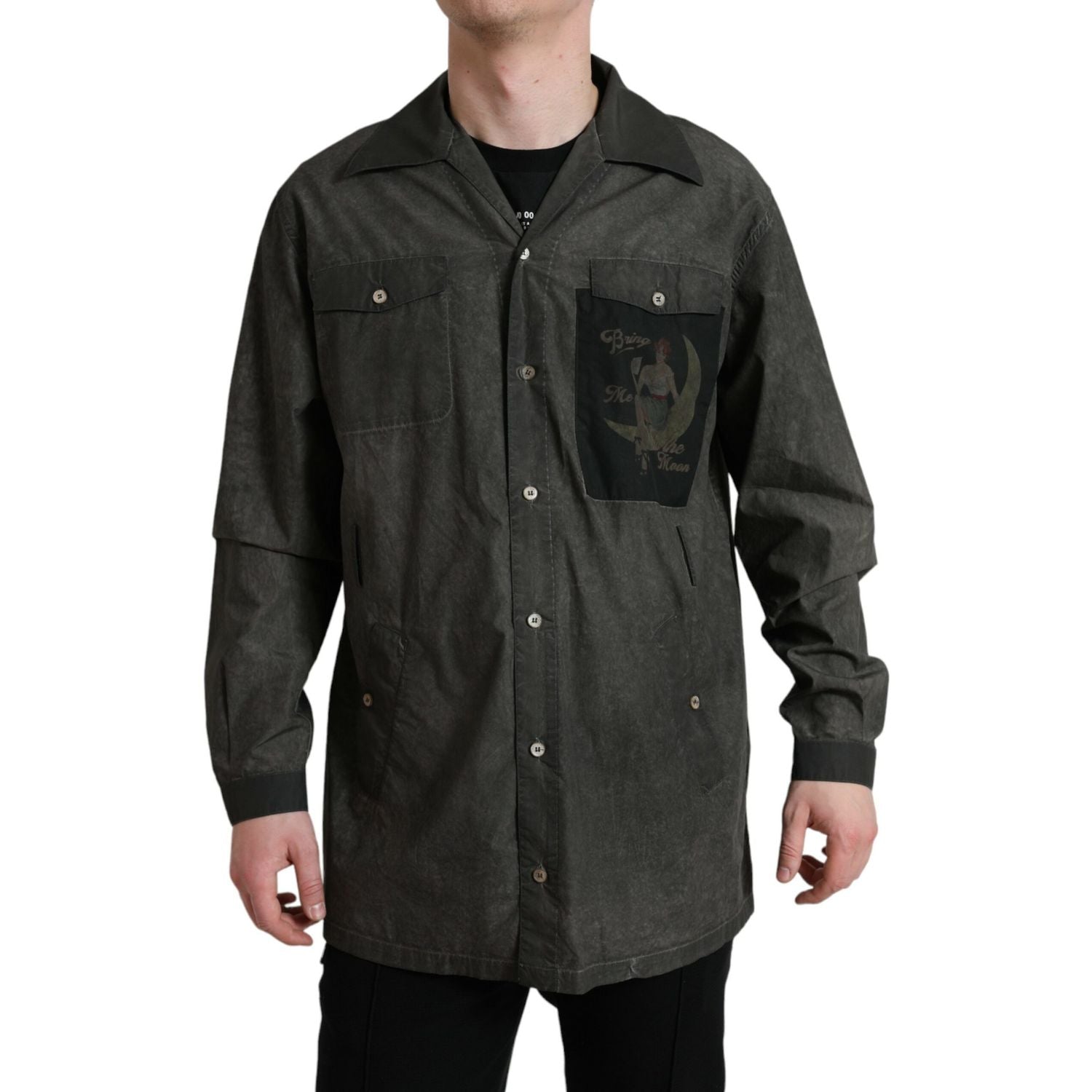 Dolce & Gabbana Dark Gray Cotton Collared Long Sleeves Shirt