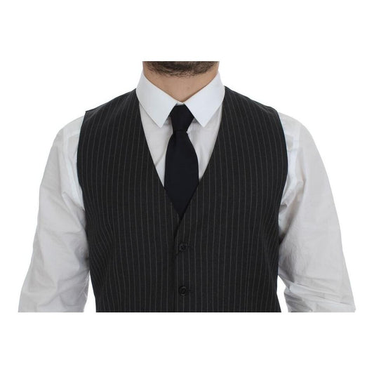 Dolce & Gabbana Elegant Gray Striped Wool Dress Vest Dolce & Gabbana Dark Slate Gray