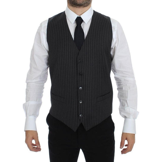 Dolce & Gabbana Elegant Gray Striped Wool Dress Vest Dolce & Gabbana Black