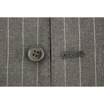 Dolce & Gabbana Gray Striped Wool Logo Vest Gilet Weste