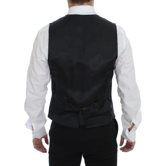 Dolce & Gabbana Elegant Gray Striped Dress Vest Dolce & Gabbana Black