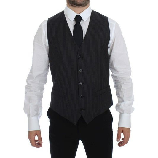 Dolce & Gabbana Elegant Gray Striped Dress Vest Dolce & Gabbana Black