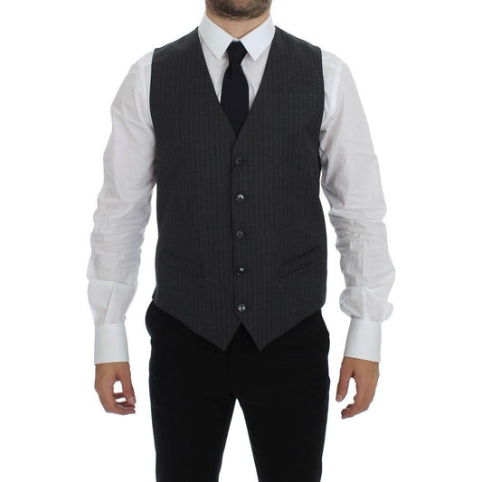 Dolce & Gabbana Elegant Gray Striped Wool Dress Vest Dolce & Gabbana Gray