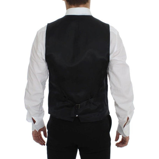 Dolce & Gabbana Elegant Gray Striped Wool Dress Vest Dolce & Gabbana Black