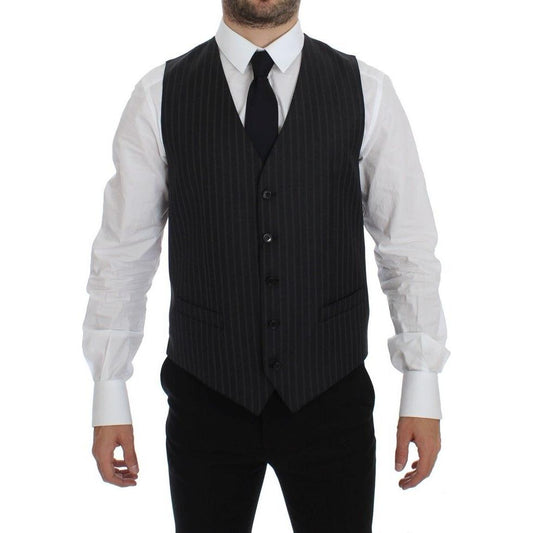 Dolce & Gabbana Elegant Gray Striped Wool Dress Vest Dolce & Gabbana Black