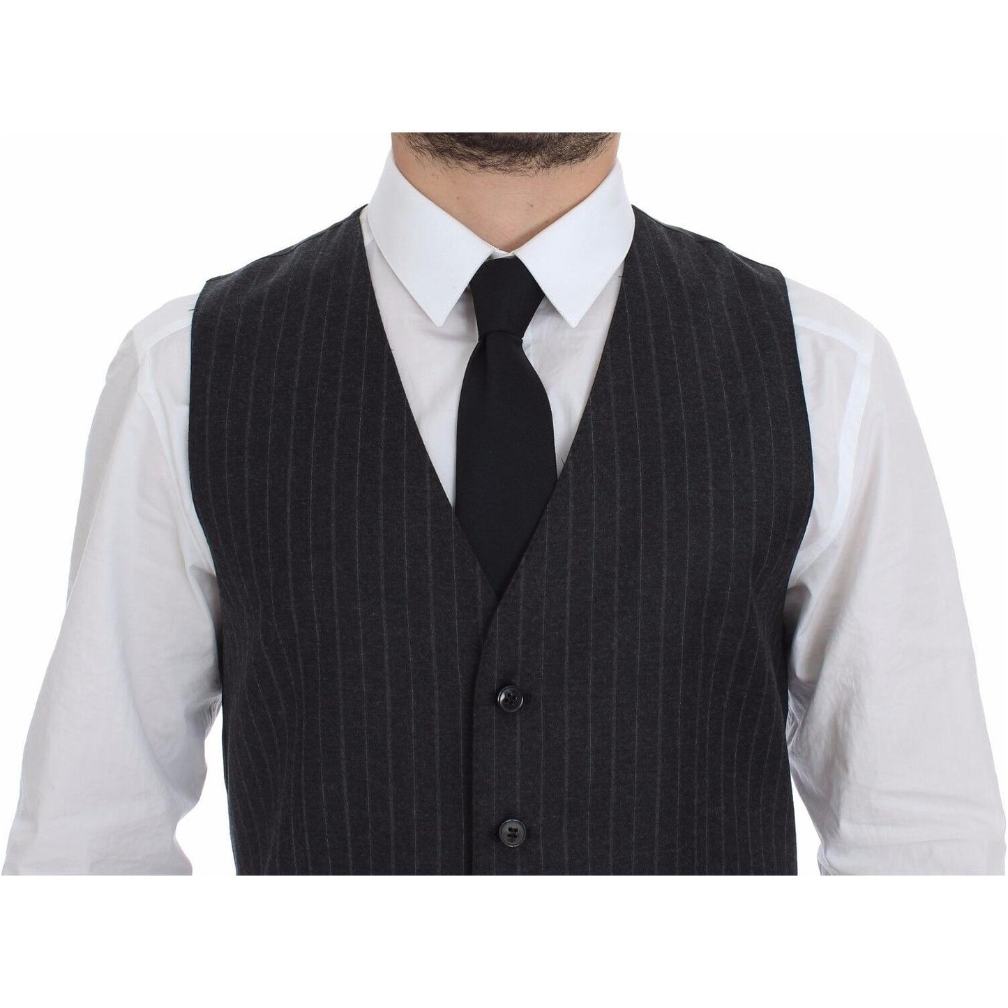 Dolce & Gabbana Elegant Gray Striped Dress Vest Dolce & Gabbana Dark Slate Gray