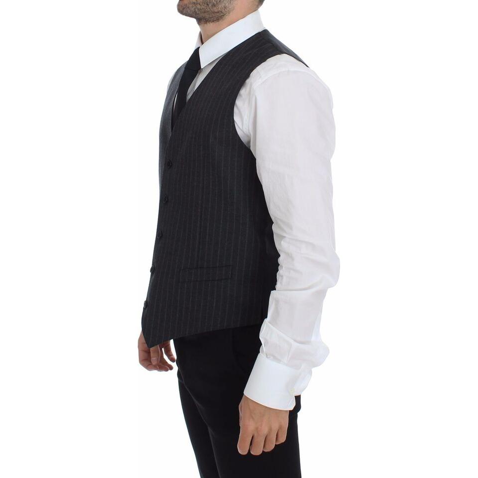 Dolce & Gabbana Elegant Gray Striped Dress Vest Dolce & Gabbana Dark Slate Gray