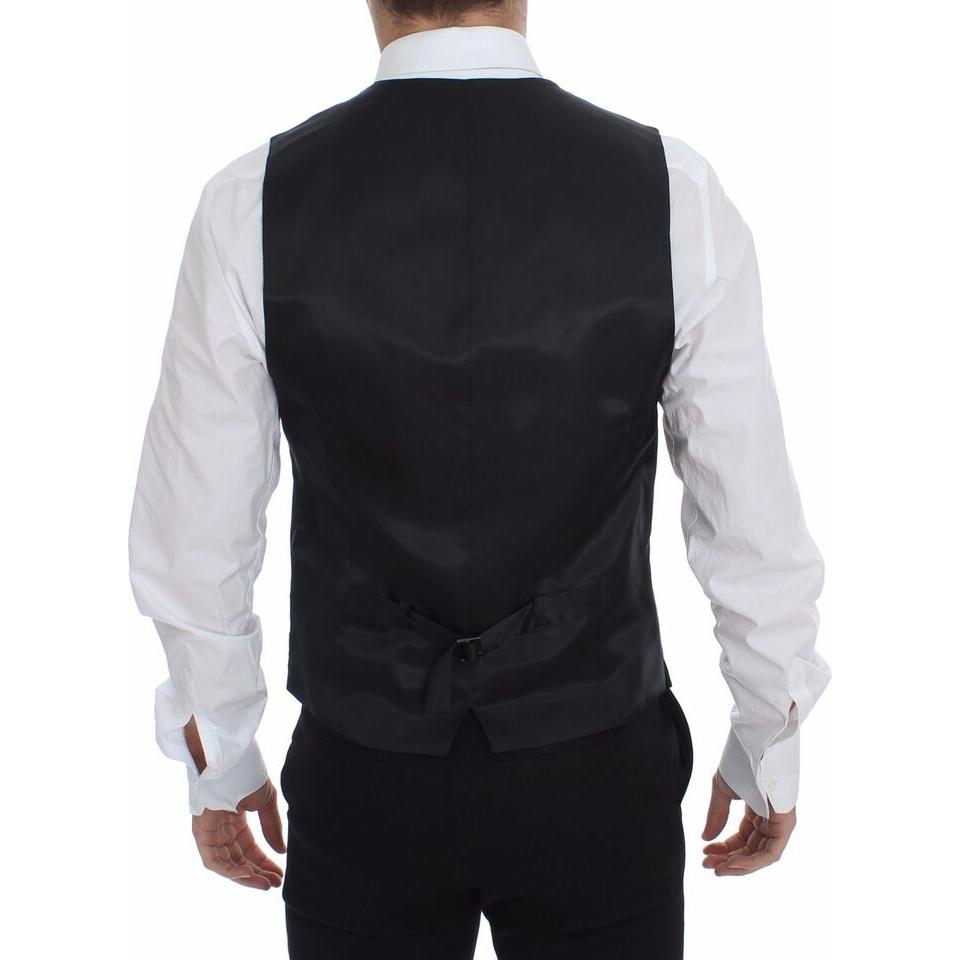Dolce & Gabbana Elegant Gray Striped Dress Vest Dolce & Gabbana Black