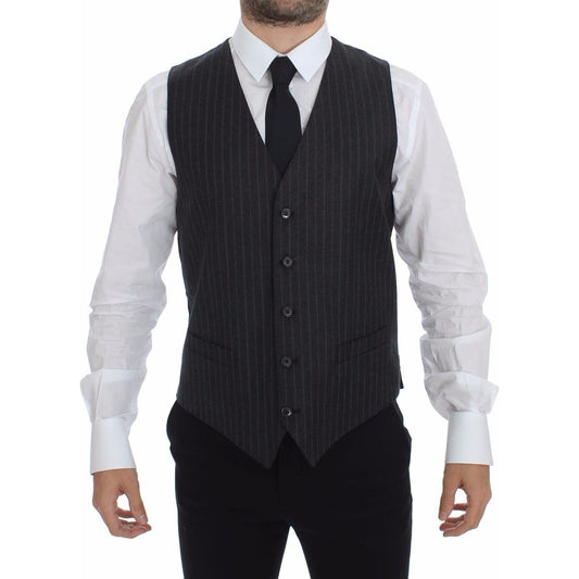 Dolce & Gabbana Elegant Gray Striped Dress Vest Dolce & Gabbana Dark Slate Gray