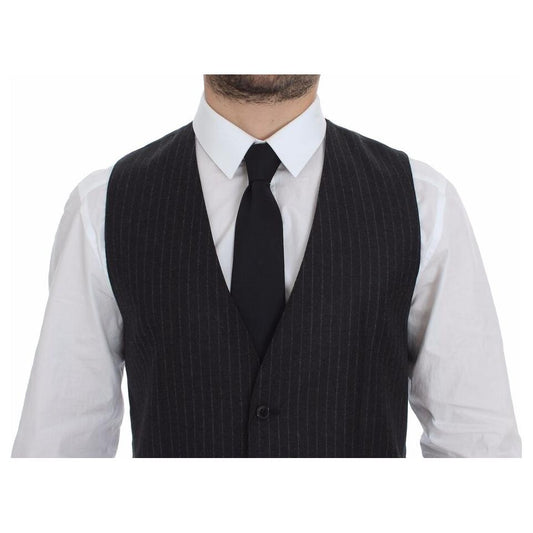 Dolce & Gabbana Elegant Gray Striped Wool Dress Vest Dolce & Gabbana Dark Slate Gray