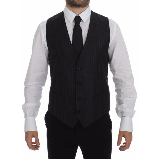 Dolce & Gabbana Elegant Gray Striped Wool Dress Vest Dolce & Gabbana Black