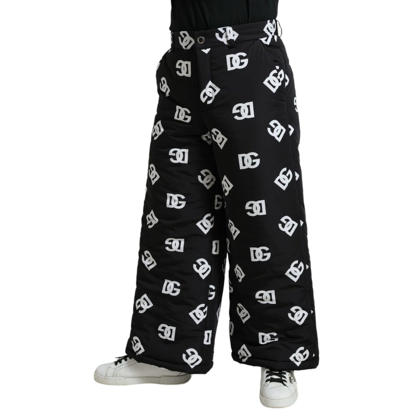 Dolce & Gabbana Black Logo DG Print Wide Leg Pants