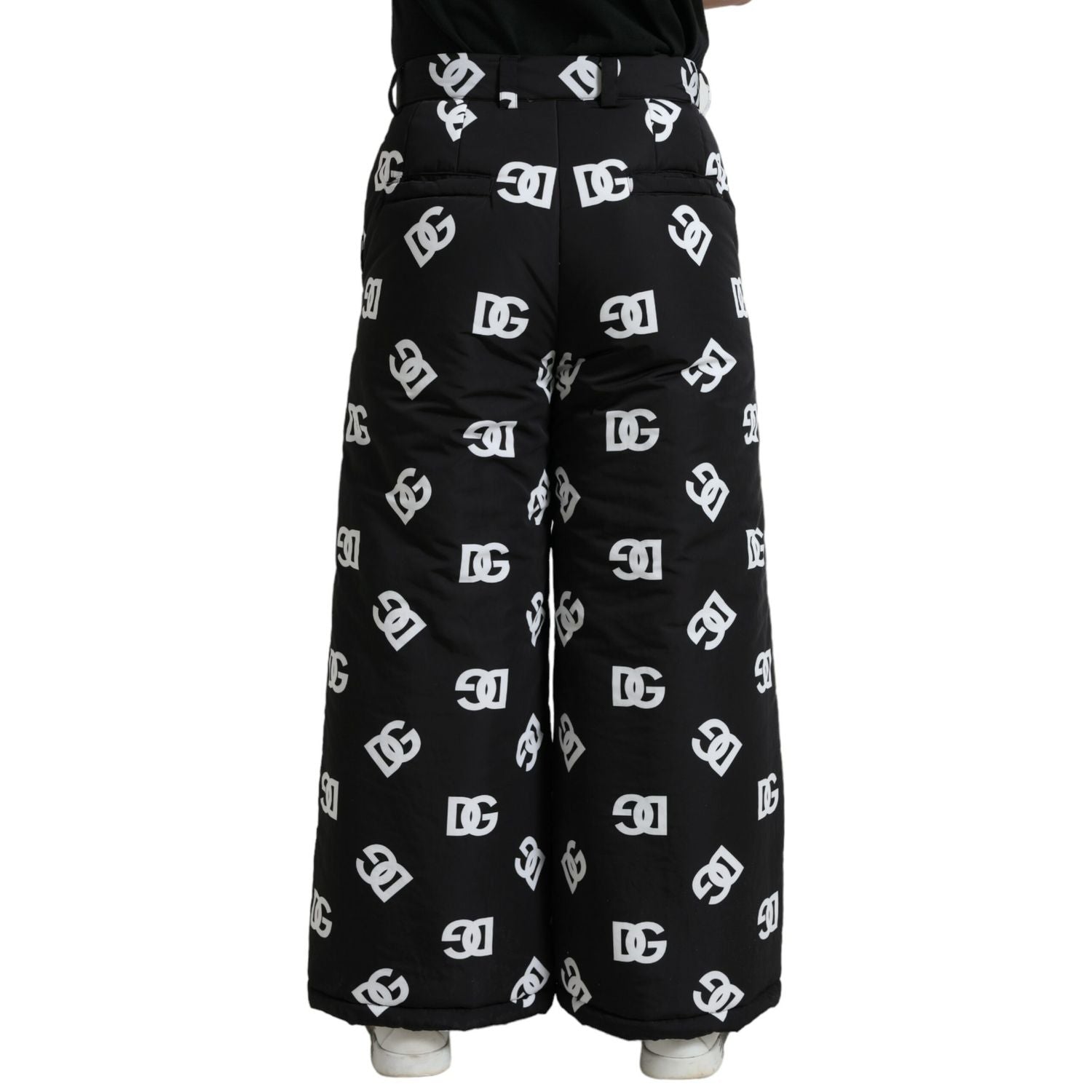 Dolce & Gabbana Black Logo DG Print Wide Leg Pants