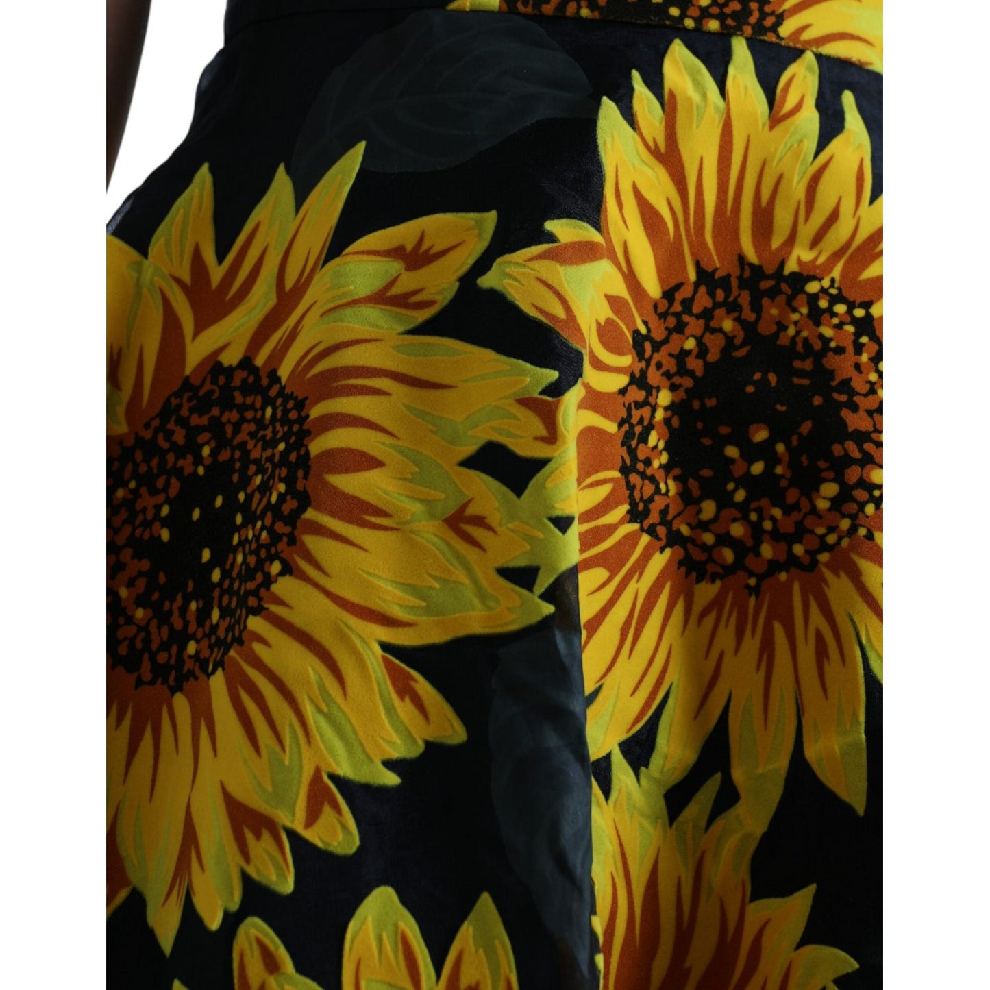 Dolce & Gabbana Black Sunflower Print Nylon A-line Midi Dress