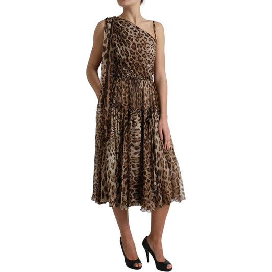 Dolce & Gabbana Elegant One-Shoulder Leopard Midi Dress Dolce & Gabbana Dark Slate Gray
