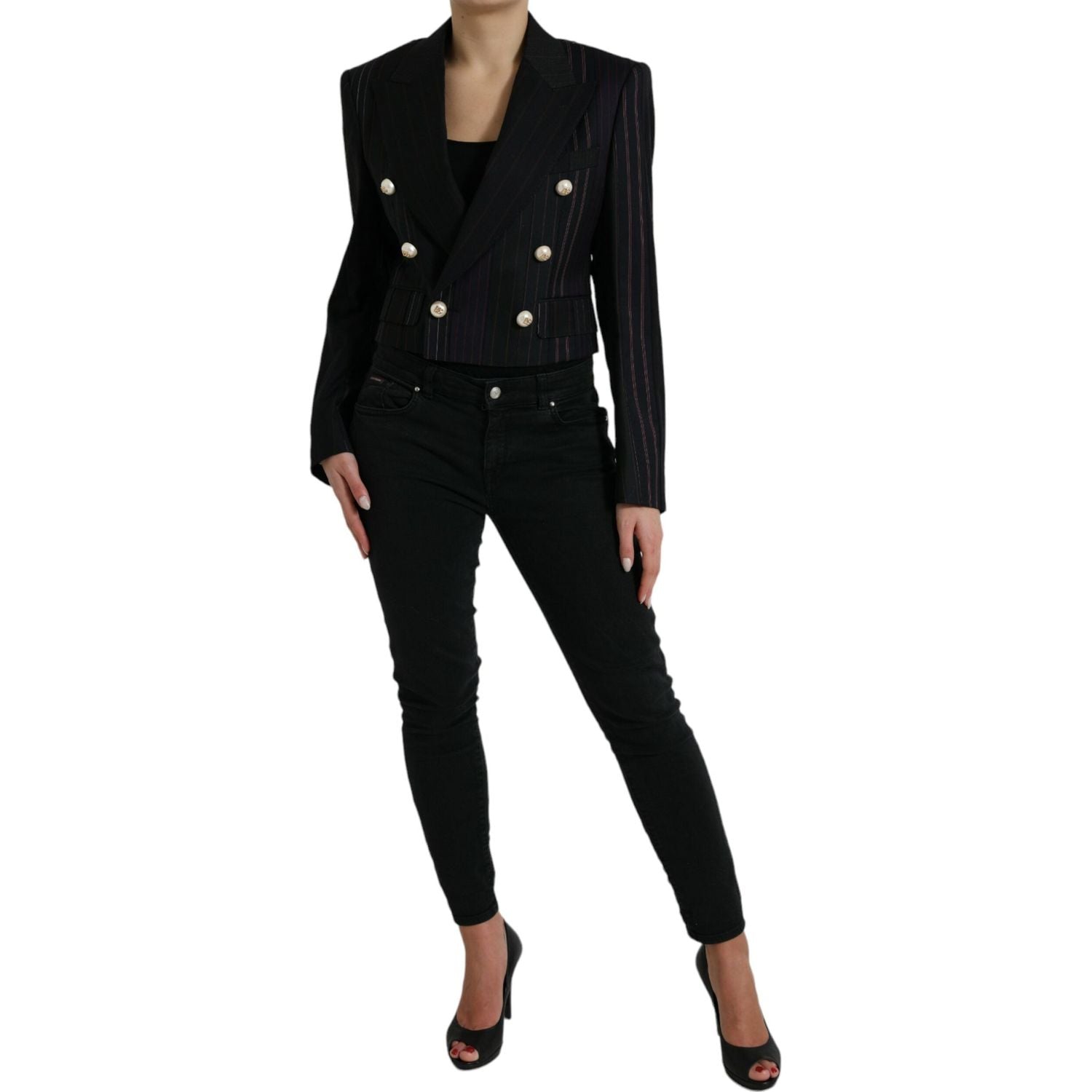 Dolce & Gabbana Black Striped SICILIA Double Breasted Jacket