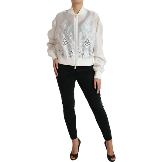 Dolce & Gabbana Elegant White Silk Bomber Jacket Dolce & Gabbana Black