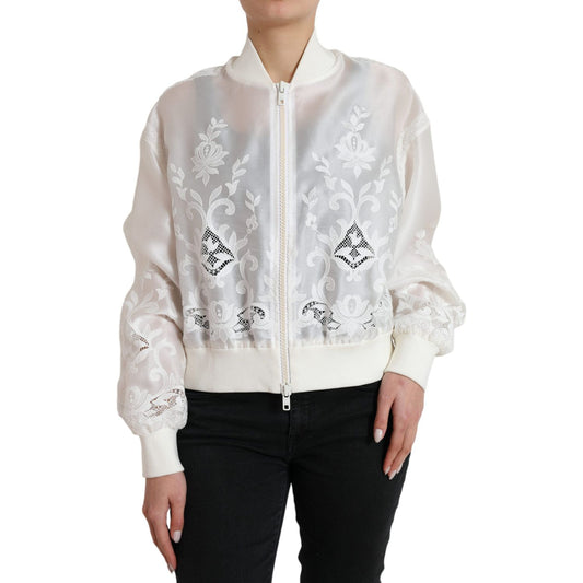 Dolce & Gabbana Elegant White Silk Bomber Jacket Dolce & Gabbana Light Gray