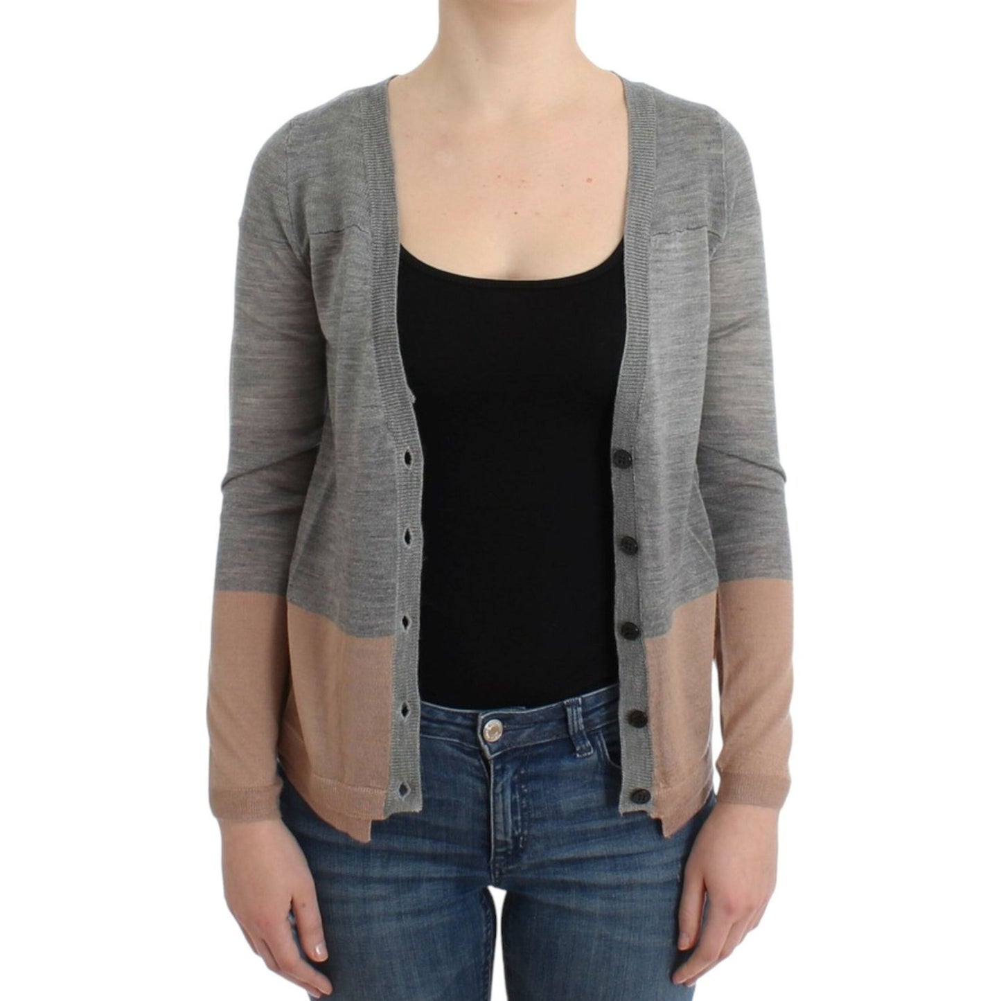 Costume National Elegant Gray Acrylic & Wool Cardigan Costume National Dark Slate Gray
