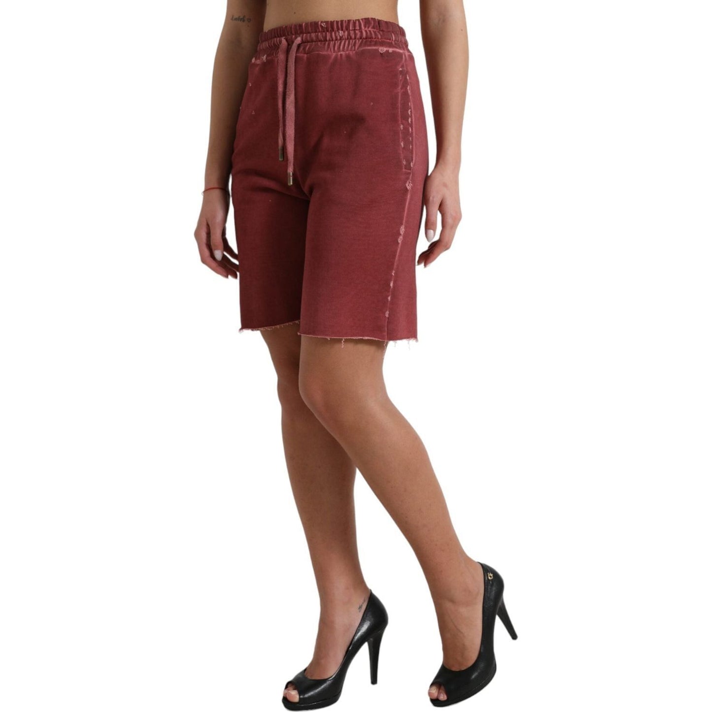 Dolce & Gabbana Maroon Cotton High Waist Sweatshorts Shorts