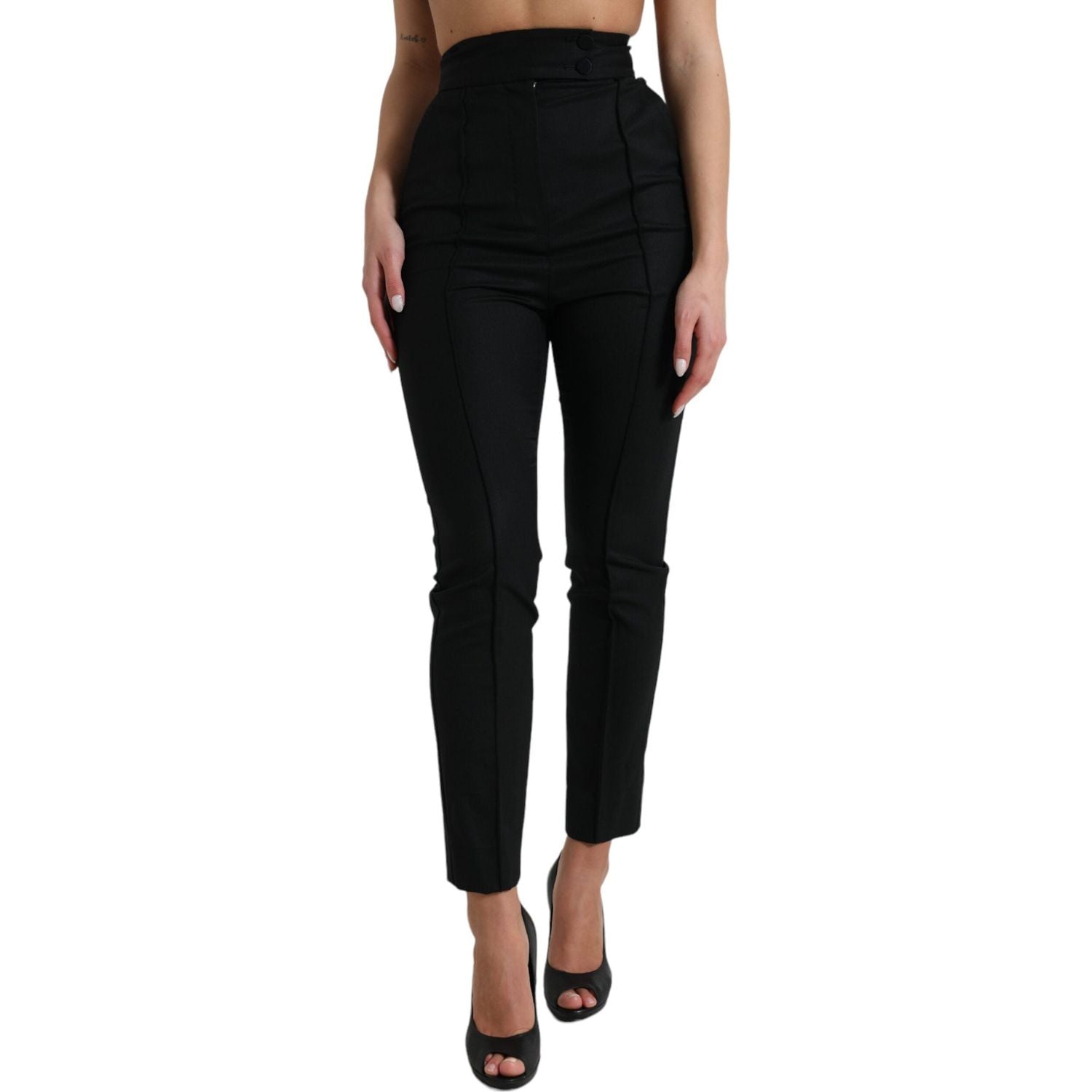 Dolce & Gabbana Black Wool High Waist Tapered Pants