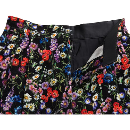 Dolce & Gabbana Black Floral High Waist Hot Pants Shorts