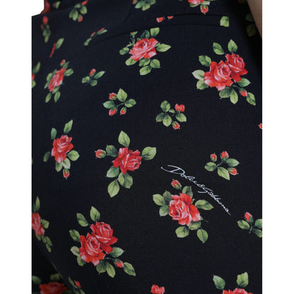 Dolce & Gabbana Black Floral Wool High Waist Tapered Pants