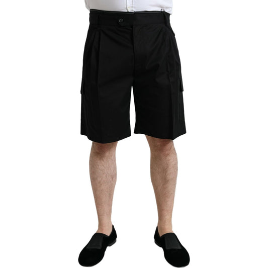 Dolce & Gabbana Black Cotton Stretch Cargo Bermuda Shorts