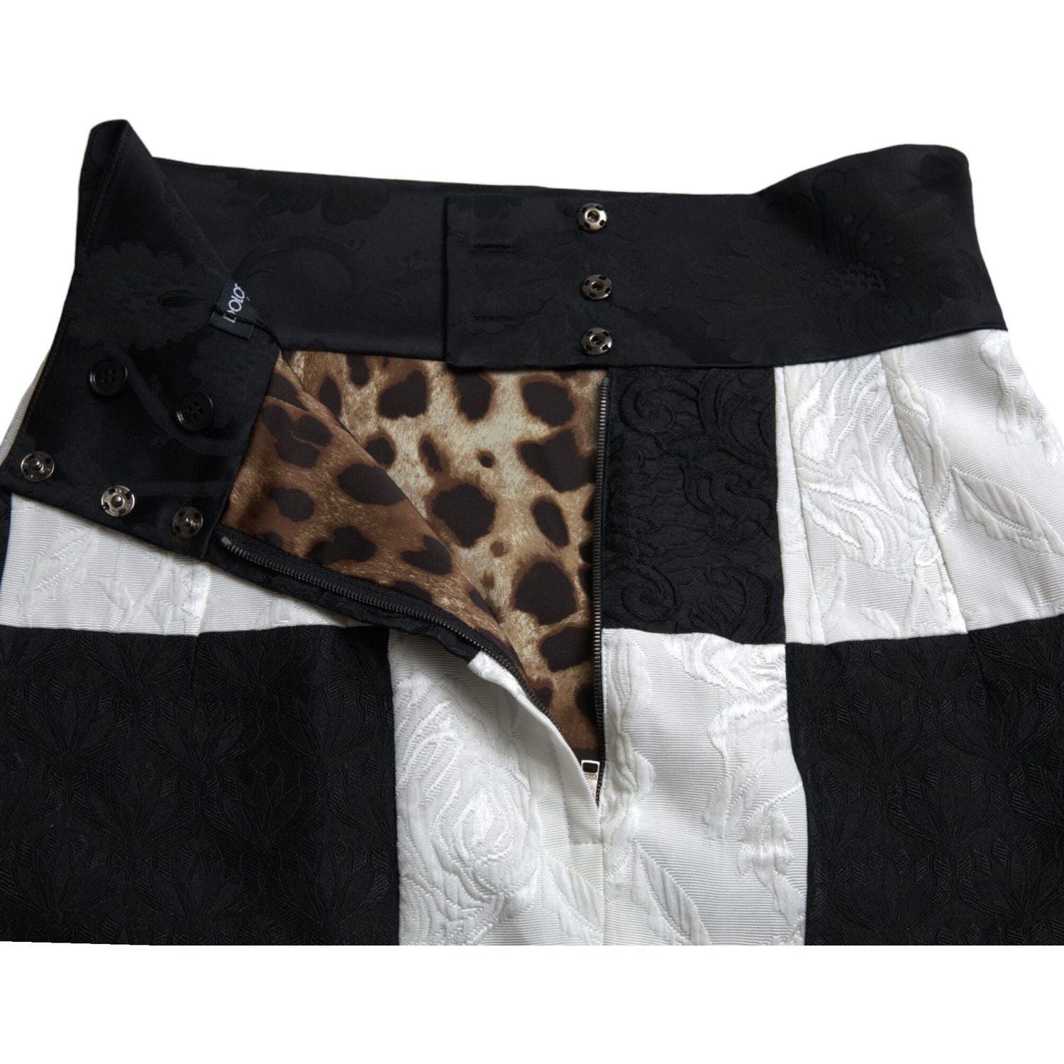 Dolce & Gabbana Black White Floral Brocade High Waist Skirt