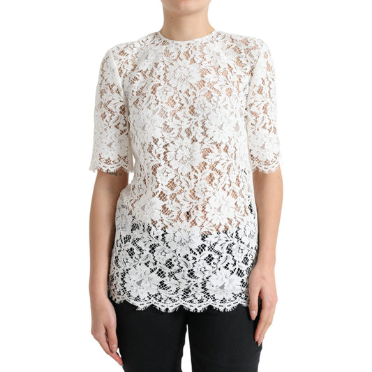 Dolce & Gabbana Elegant White Lace Blouse Dolce & Gabbana Light Gray